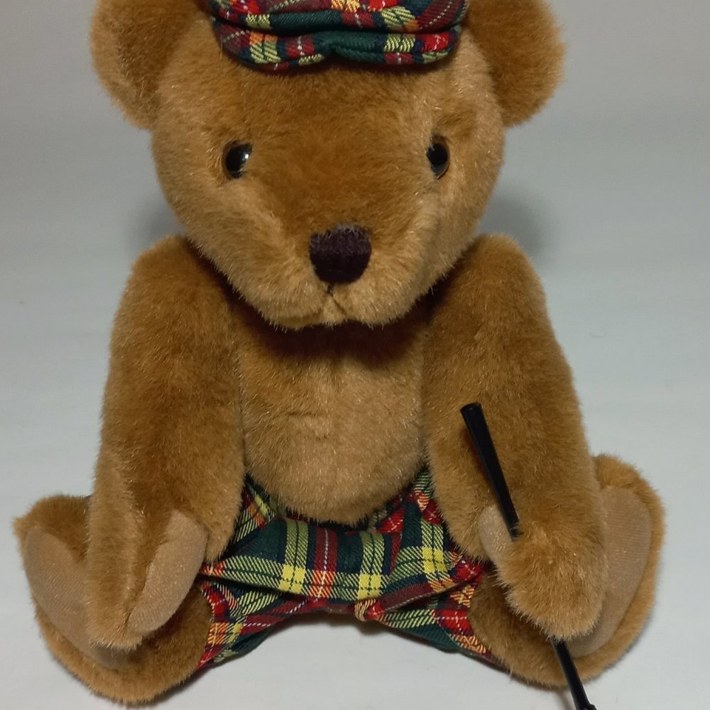 VINTAGE Poseable TEDDY BEAR with Golf Pants Club and Hat Size 12in